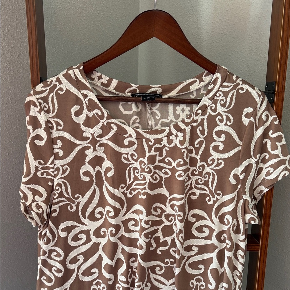 Brown and White Patterned Women's Midi Dress